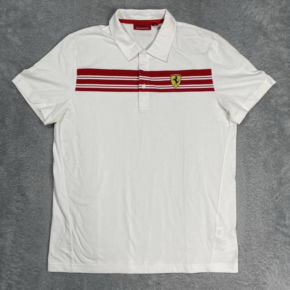 Scuderia Ferrari Shirt Mens Large White Polo Racing Formula 1 Chest Stripe SF